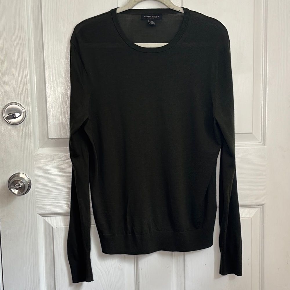 Banana Republic Green Crewneck Extra Fine Merino Wool Sweater Size Medium